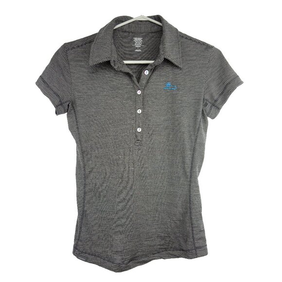 ICEBREAKER Superfine 200 Merino Wool Gray White Stripe Polo T-shirt Sz S - Picture 1 of 8